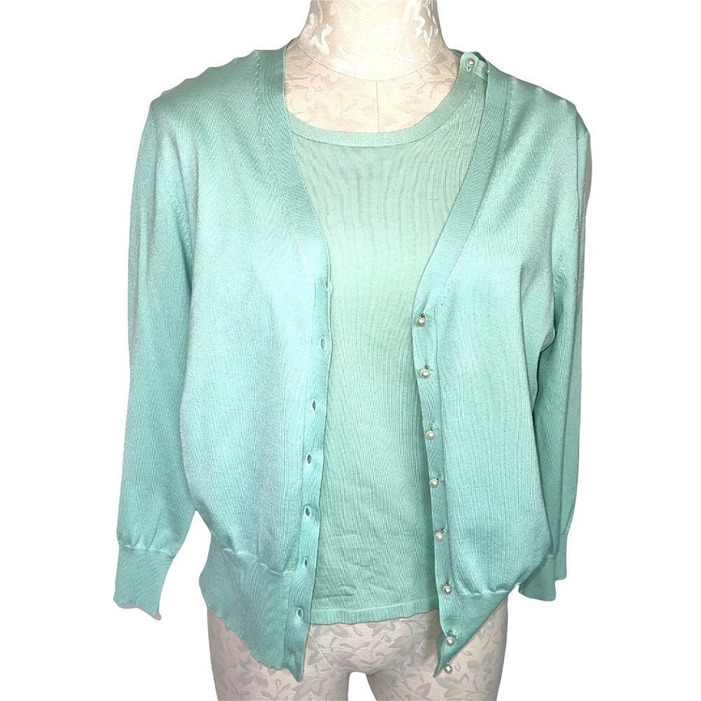 Carlisle Silk Blend Twin Set Womens Size Medium Vintage 90s Nylon Spandex Green
